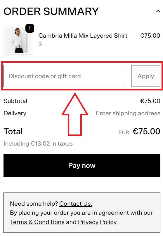 Screenshot vom Eingabefeld mit Hinweis darauf, wo du den French Connection Gutschein einlösen kannst