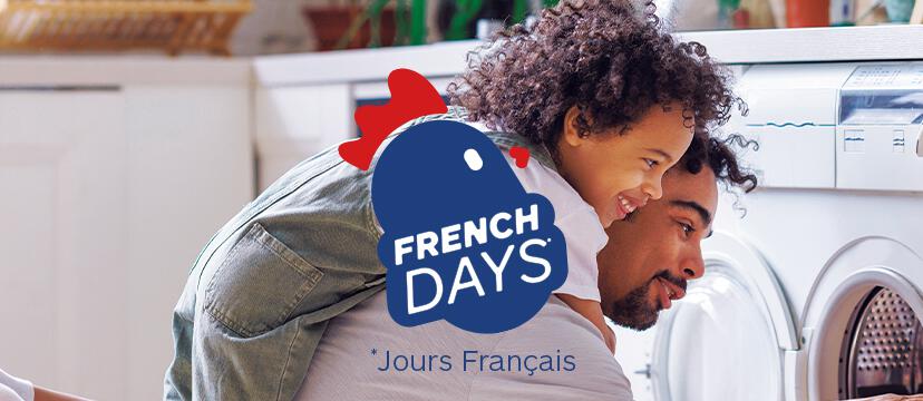 Un père et son fils vu de dos avec la mention French Days Boulanger