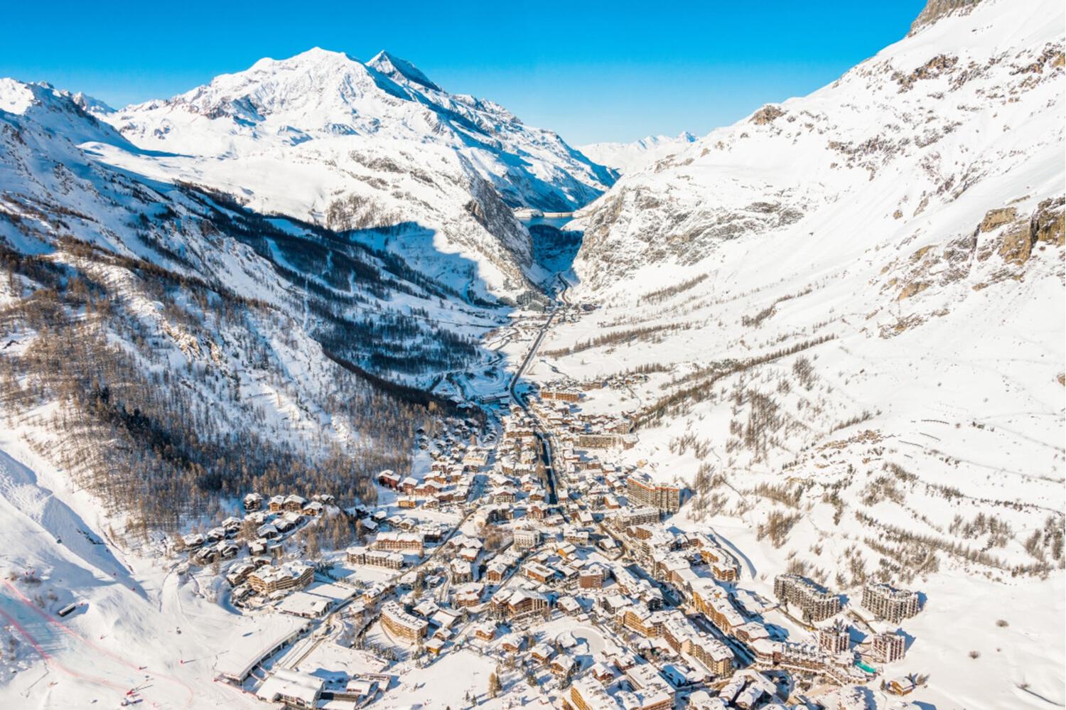 Overhead view of Val d’Isère ski resort in France