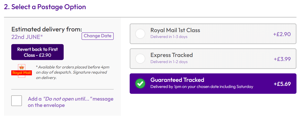 A list of Funky Pigeon delivery charges
