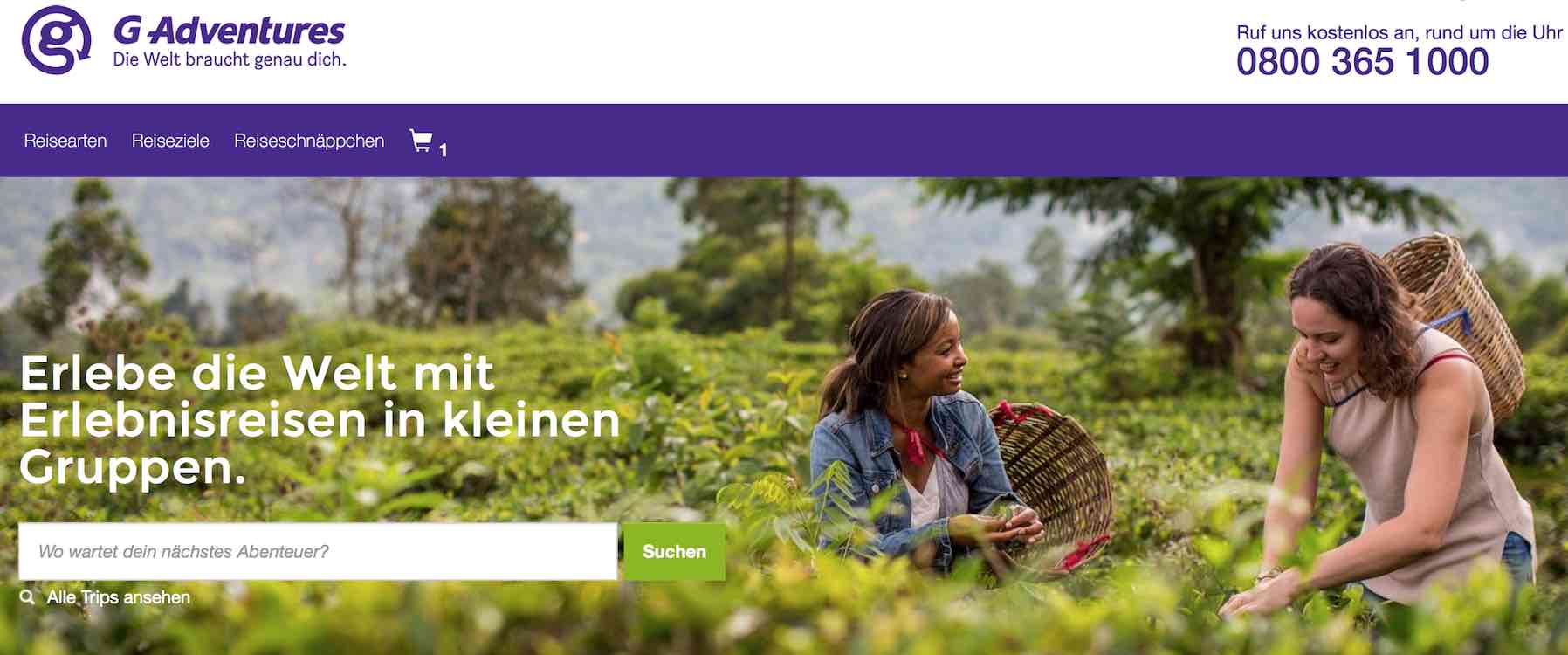 Screenshot der G-Adventures-Webseite