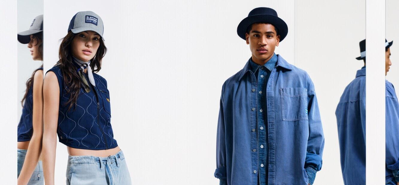 G-Star deals page banner showing a man and woman wearing blue clothing styles