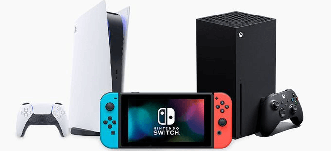 GAME savings guide image showing a PS5, Nintendo Switch and Xbox Series X consoles on a white background