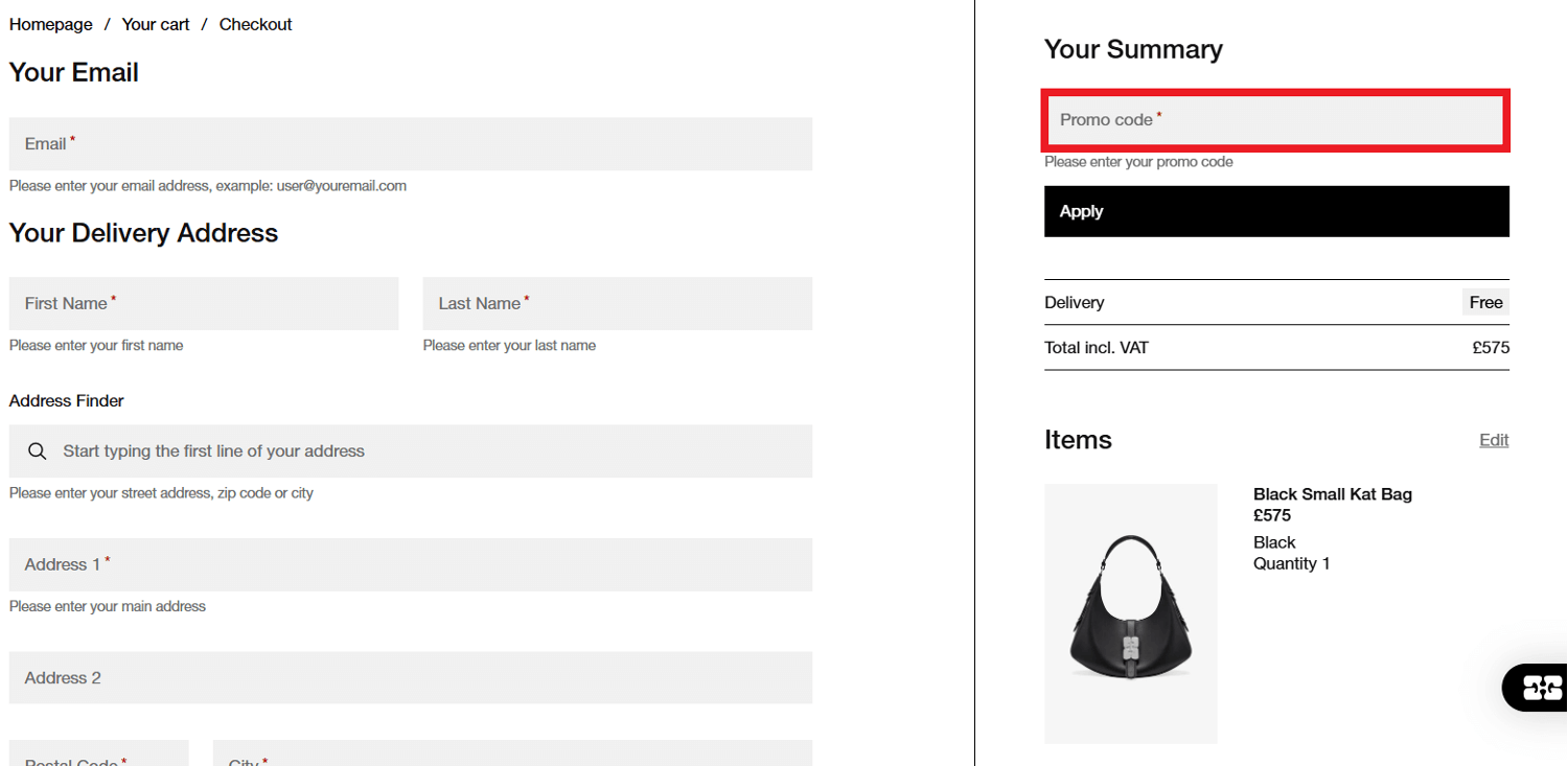 ganni discount code box application in shopping cart
