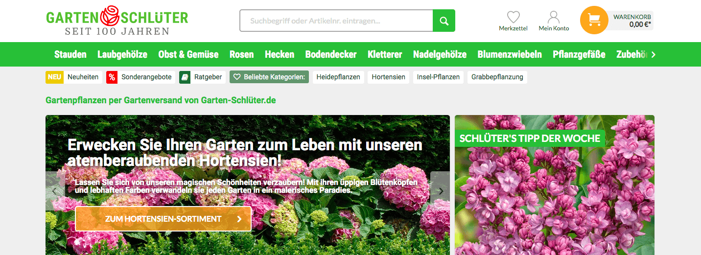 Finde im Online-Shop von Garten Schlüter die passenden Blumen und Pflanzen für deinen Garten zum Schnäppchenpreis