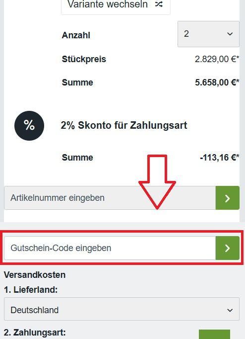 Warenkorb-Ansicht um deinen Gartenhausfabrik Gutschein einzugeben