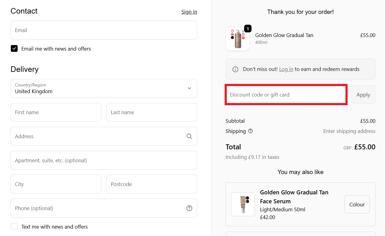 Gatineau discount code box in shopping basket