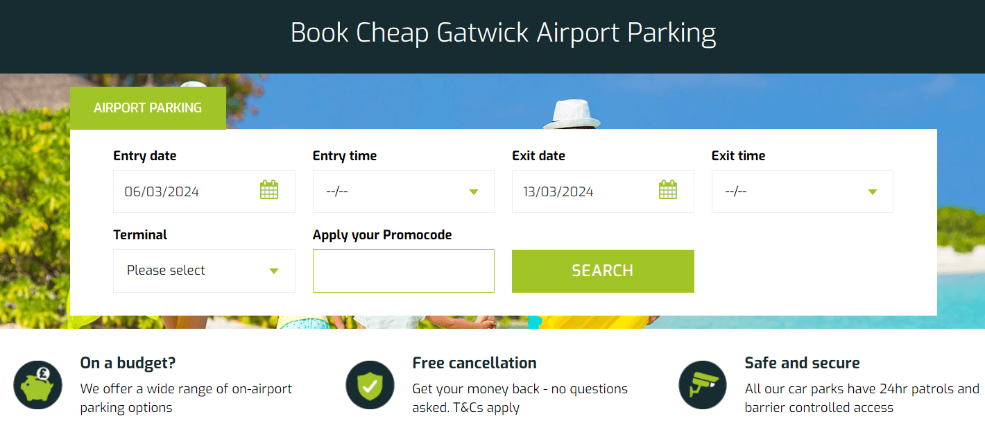 Gatwick Holiday Parking promo code redmption box picture