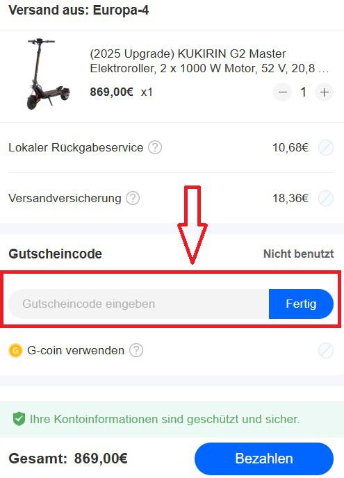 GeekBuying Coupon Code Eingabefeld