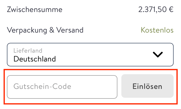 Eingabefeld für den Geero Gutschein im Warenkorb