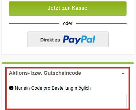 Eingabefeld für den GEFRO-Gutschein im Warenkorb