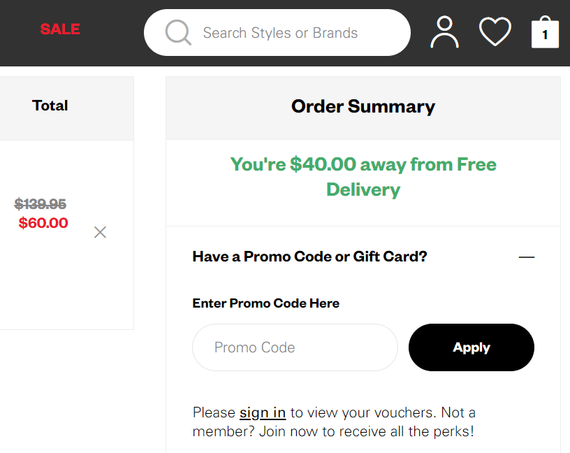 General Pants discount code box during checkout picture
