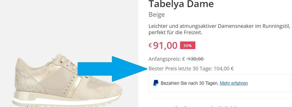 Bestpreis der letzten 30 Tage auf Artikelseite von reduzierten Geox Schuhen