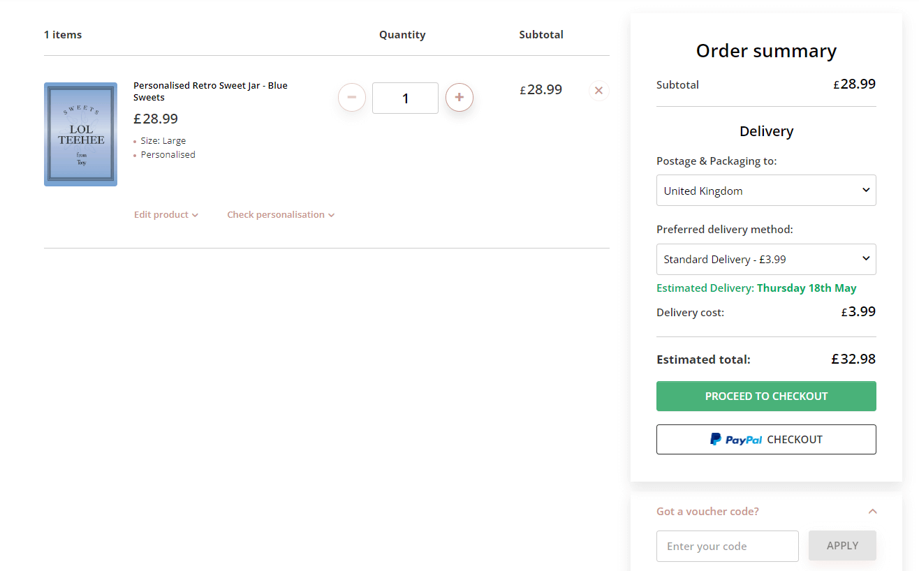 Getting Personal voucher code redemption box