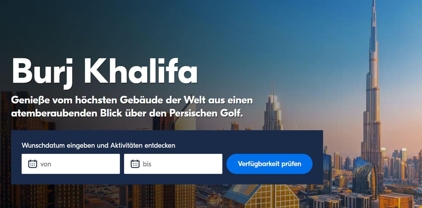 Suchmaske, um bei GetYourGuide Burj-Khalifa-Aktivitäten zu buchen
