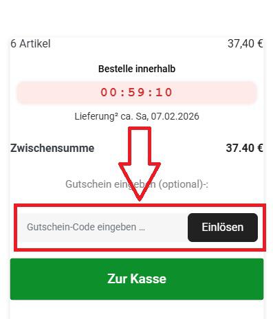 Screenshot aus dem Warenkorb mit Hinweis darauf, wo du den Gewürzland Gutschein einlösen kannst