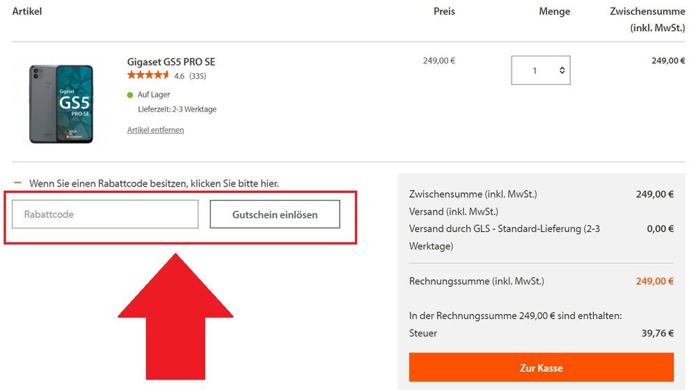 Eingabefeld für einen Gigaset Gutschein