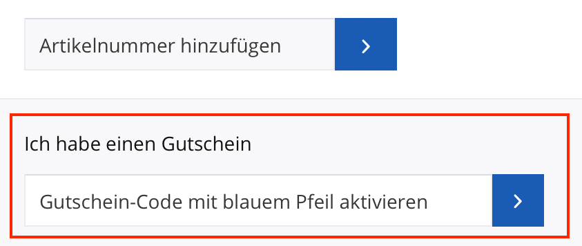 Eingabefeld für den Golfshop.de-Gutschein im Warenkorb
