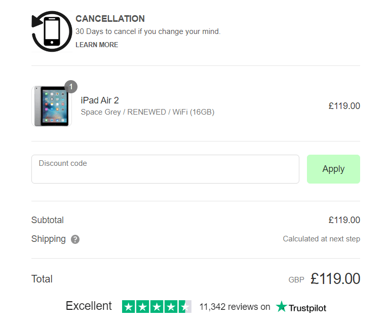 Grade Mobile discount code box in shopping basket image