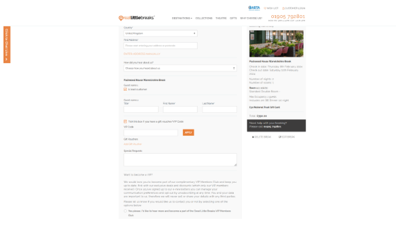 Image of Great little breaks checkout page with discount code box