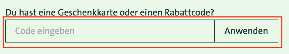 Eingabefeld für den Greenforce-Rabattcode im Warenkorb