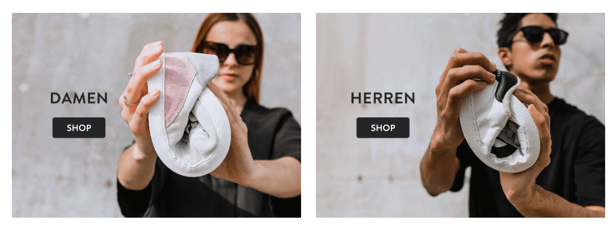Banner für die Groundies Gutscheinseite mit Fotos für das Angebot für Damen- und Herrenschuhe