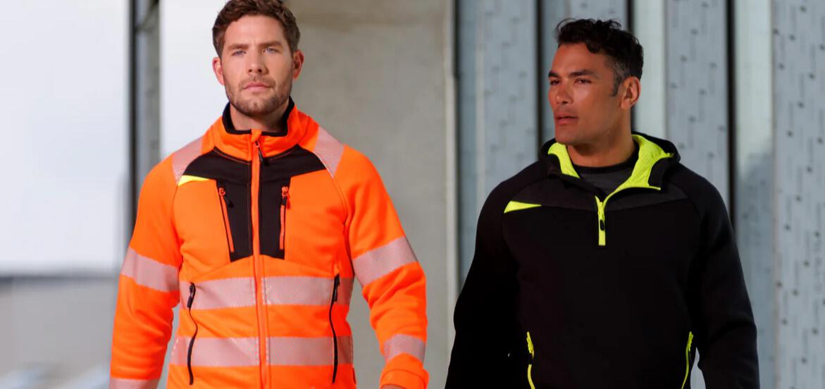 GS Workwear offers page banner featuring two men on a worksite wearing high vis and protective clothing