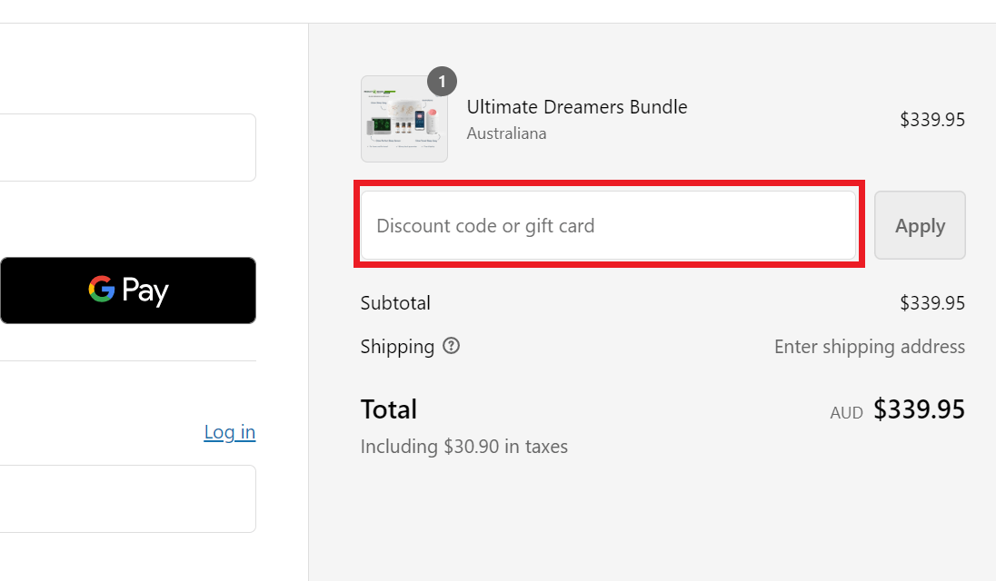 Guess discount code redemption area on website