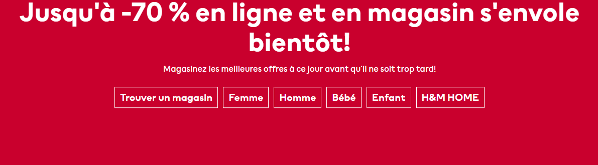 banniere annonçant 70% de remise pendant les soldes chez H&M