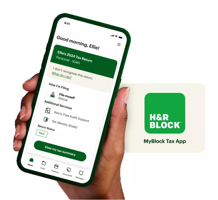 smartphone screen viewing h&r block tax app
