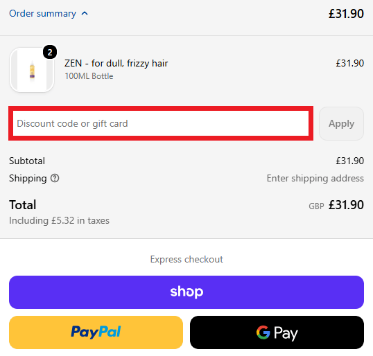 Hair Syrup discount code redemption box image