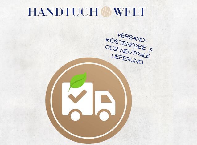 Lieferwagensymbol und Hinweis, dass die Lieferung von Handtuch Welt versandkostenfrei und CO2-neutral erfolgt.