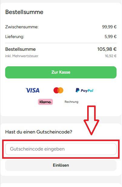 Warenkorb-Screenshot mit Eingabefeld für deinen Happy Size Gutschein