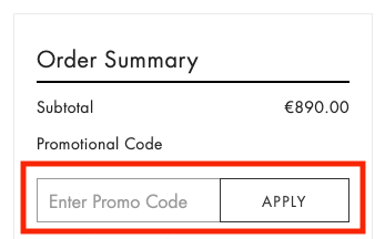 Eingabefeld für den Harvey Nichols Promo Code im Warenkorb