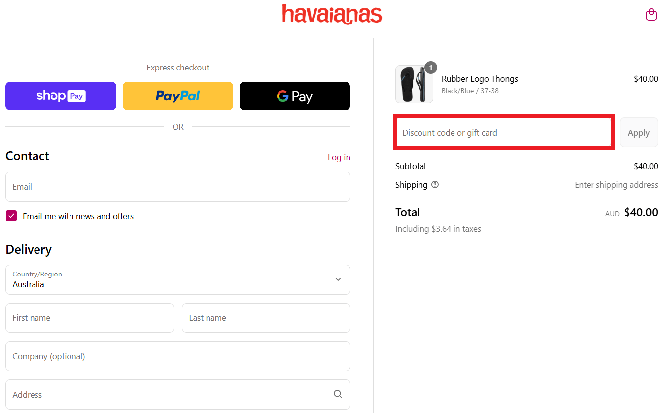 Havaianas voucher code box in shopping bag image