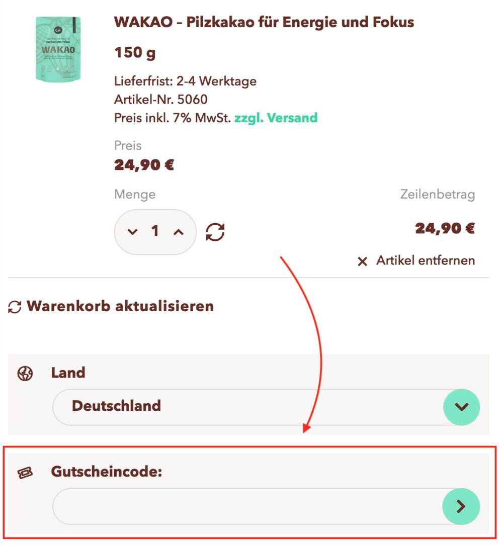 Warenkorb-Screenshot mit Eingabefeld für deinen HAWLIK Gutschein
