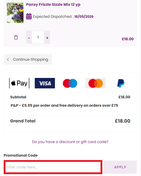 Hayloft discount code box in shopping cart image