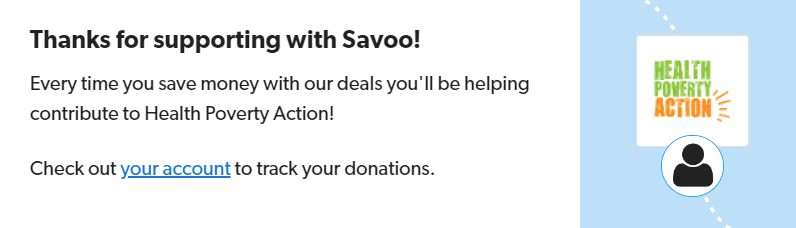 Signing up to support Health Poverty Action with Savoo