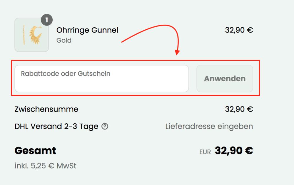 Warenkorb-Screenshot mit Eingabefeld für deinen Heideman Rabattcode