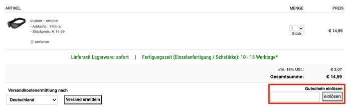 Eingabefeld für Helbrecht Gutscheine