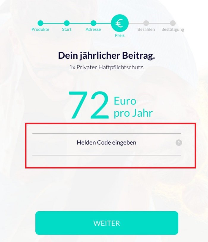 Eingabefeld für Helden Gutscheincode im Online Portal