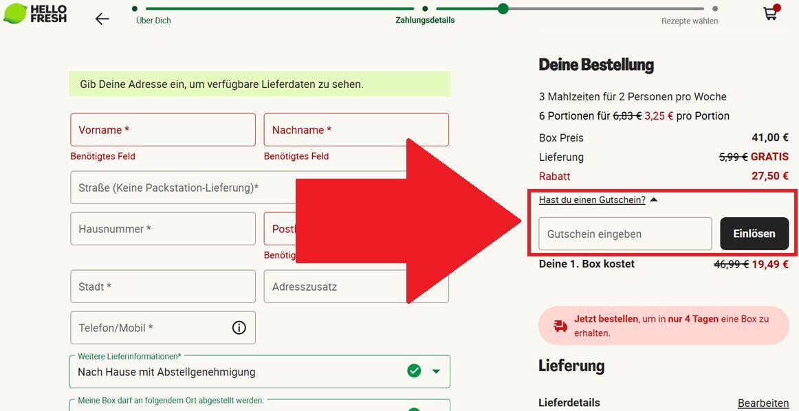 HelloFresh Rabattcode bei der Bestellung einlösen