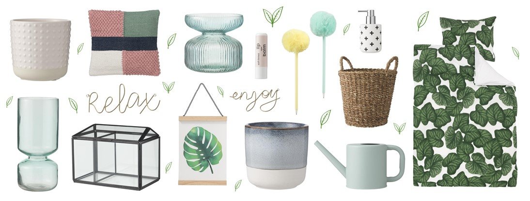 Différents accessoires HEMA dans les teintes verte et blanche