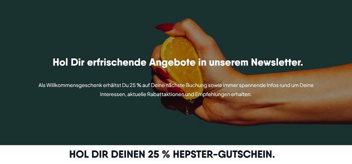 Banner für 25 % Gutschein mit Anmeldung zum hepster Newsletter