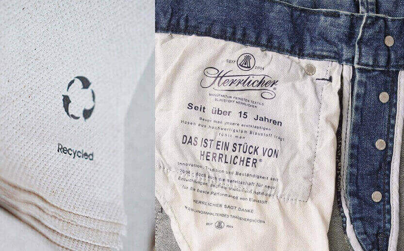 Schild einer recycelten Herrlicher Jeans als Banner für die Herrlicher Gutscheinseite