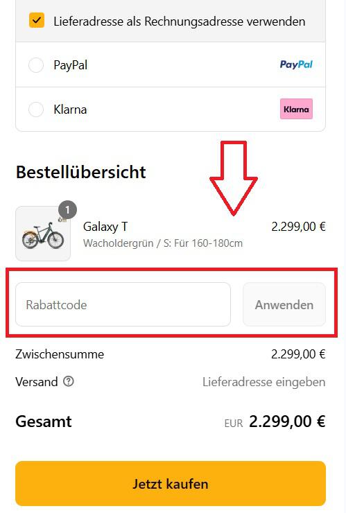 Eingabefeld von deinem Heybike Gutschein