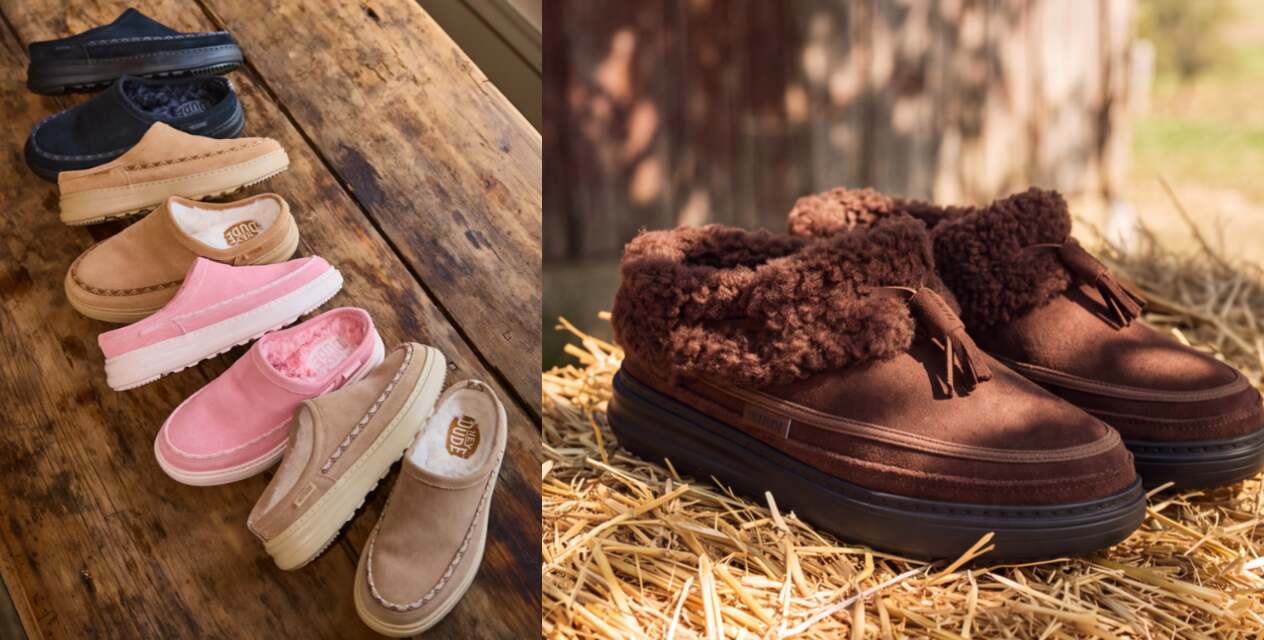 HEYDUDE deals page image featuring a selection of different colour shoes