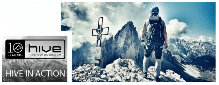 Banner für die Hive-Gutscheinseite mit Abbildung eines Wanderers auf einem Berggipfel