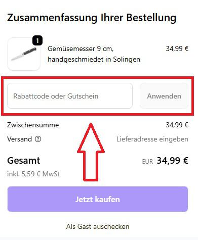 Eingabefeld für das Hoffmann-Angebot im Warenkorb