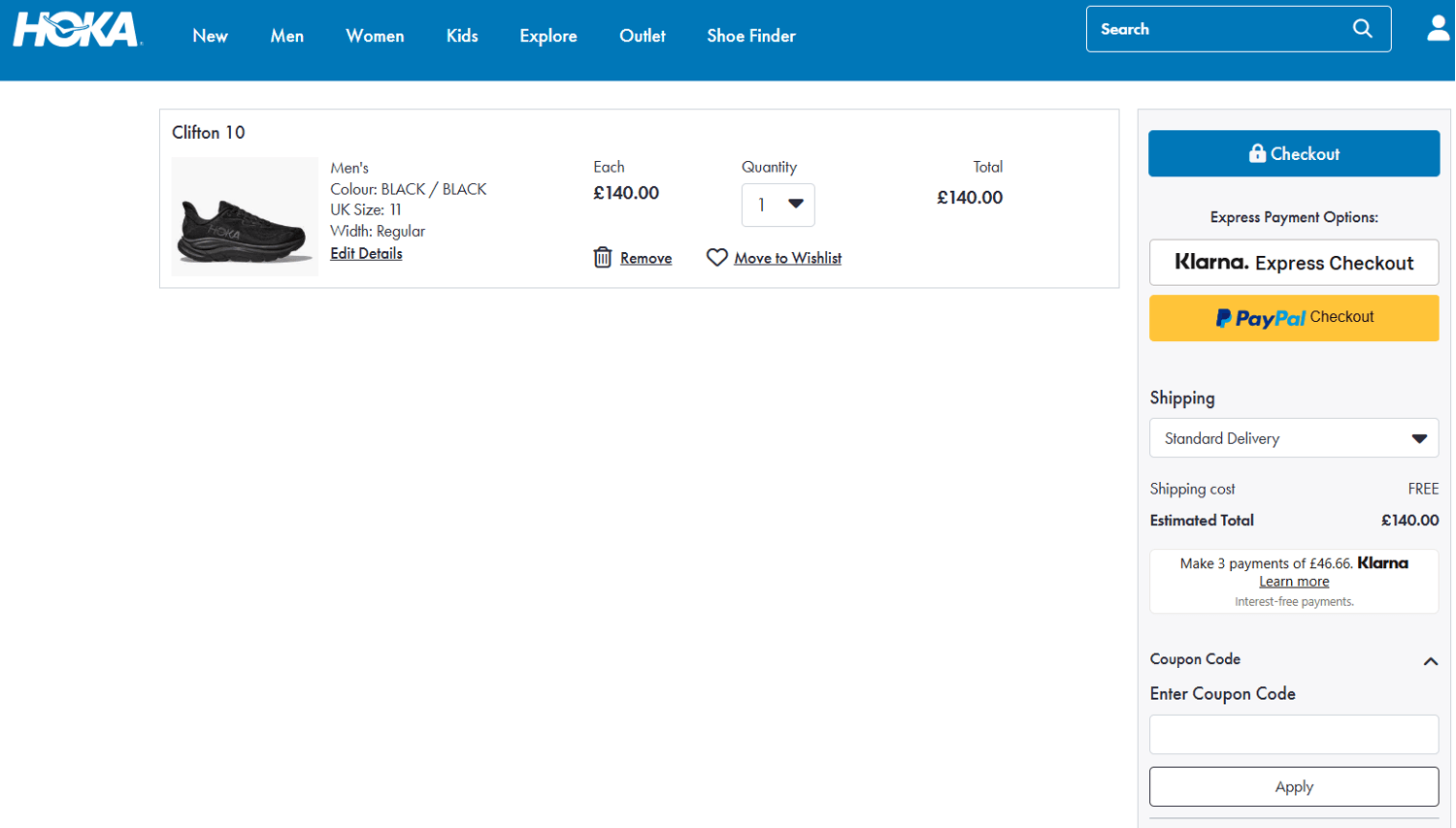Box for applying a HOKA discount code at the checkout